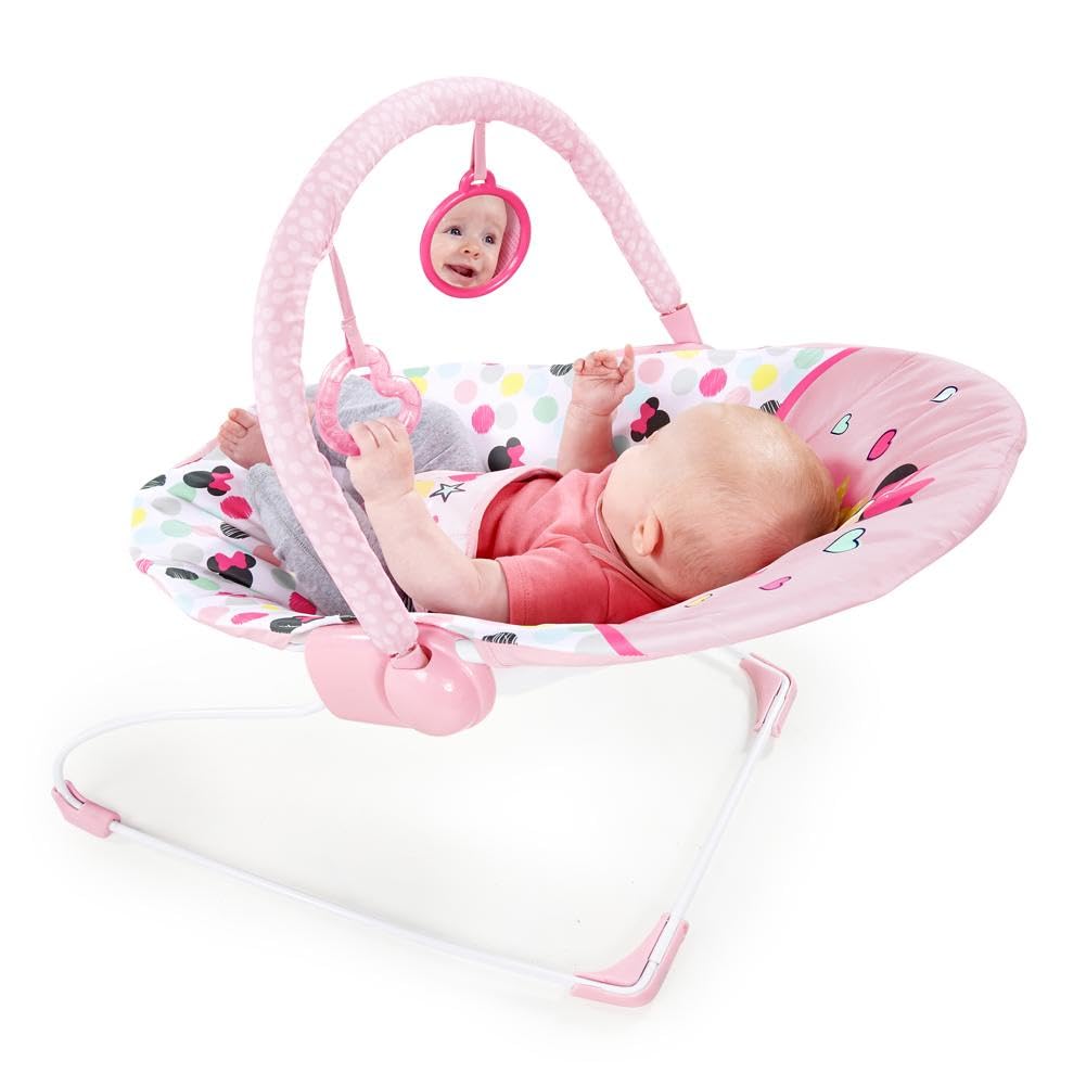 Bright Starts - Disney Baby, Minnie Mouse Spotty Dotty, Babywippe mit Vibrationen, maschinenwaschbar
