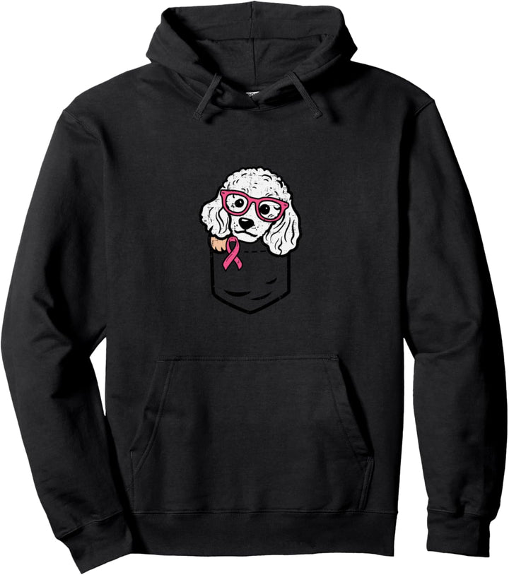 Taschenpudel mit rosa Schleife, niedlicher Brustkrebs-Bewusstseinsweis, Hund Pullover Hoodie