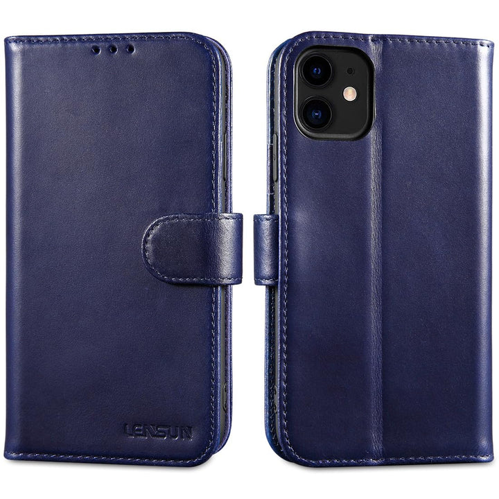 LENSUN Echtleder Handyhülle für iPhone 11, Hülle [Echtes Leder][Standfunktion][Kartenfächer] Handyta