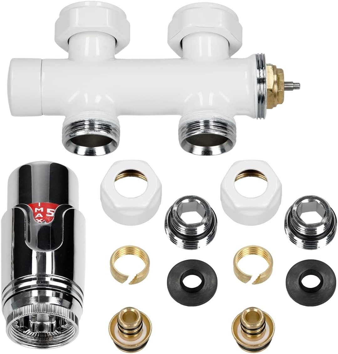 ECD Germany Badheizkörper Mittelanschluss 600 x 1500 mm Weiss gerade mit Thermostat und Anschlussgar