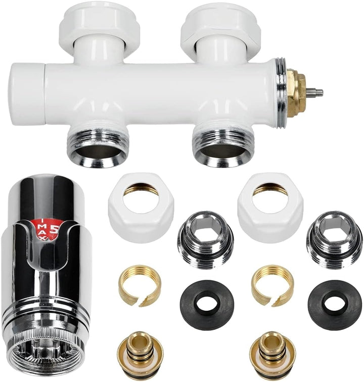 ECD Germany Badheizkörper Mittelanschluss 600 x 1500 mm Weiss gerade mit Thermostat und Anschlussgar