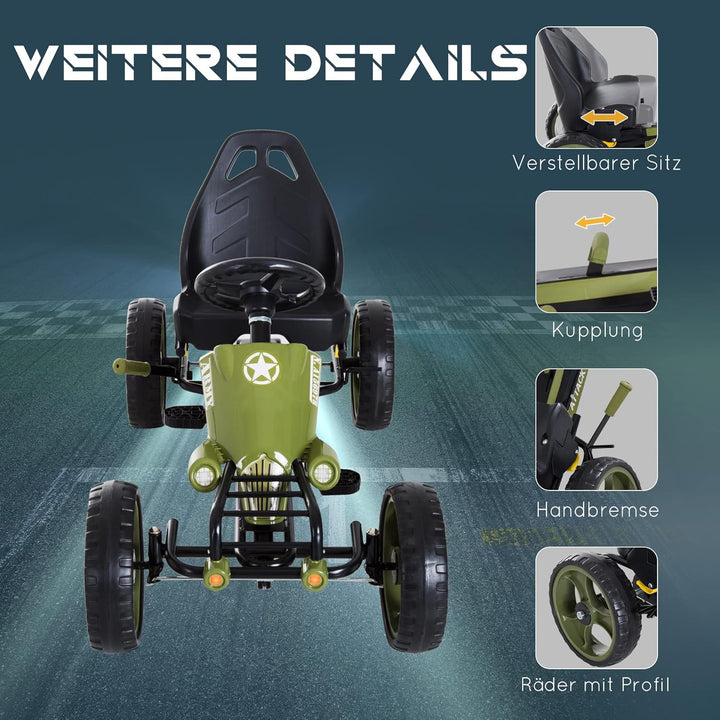 HOMCOM Go Kart Tretauto Tretfahrzeug mit Handbremse Kinderfahrzeug Kettcar Tretfahrzeug mit Verstell
