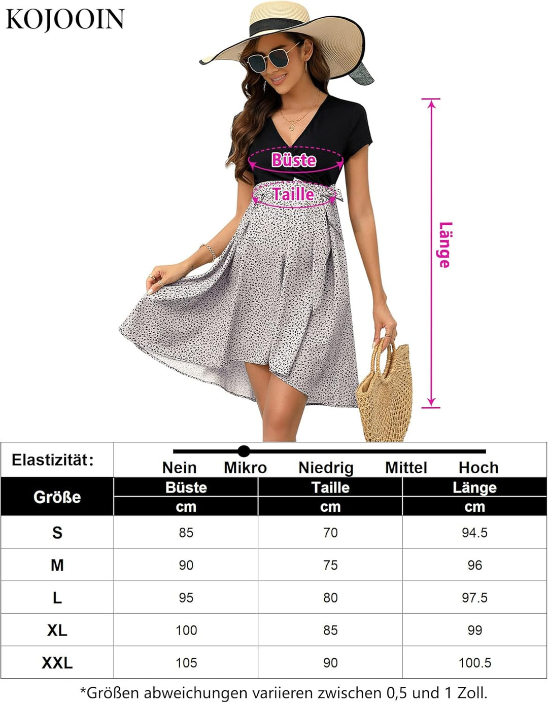 KOJOOIN Damen Umstandskleid V Ausschnitt Stillkleid Knielang Hohe Taille Schwangerschaftskleid mit K
