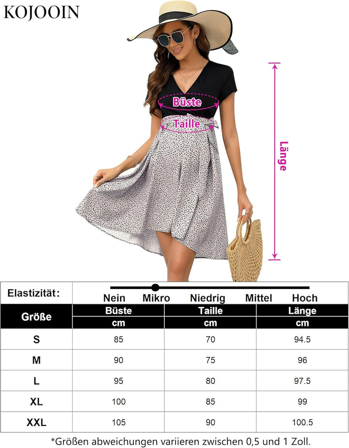 KOJOOIN Damen Umstandskleid V Ausschnitt Stillkleid Knielang Hohe Taille Schwangerschaftskleid mit K