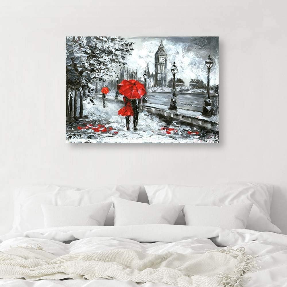 Feeby Bild auf Leinwand London Kunstdruck modern Landschaft Rot 90x60 cm 90L x 60B cm M_14067, 90L x