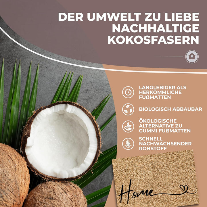 ElbFuchs Kokos Fussmatte 60x40cm Home I Extra strapazierfähige & rutschfeste Kokosmatte I Für den In