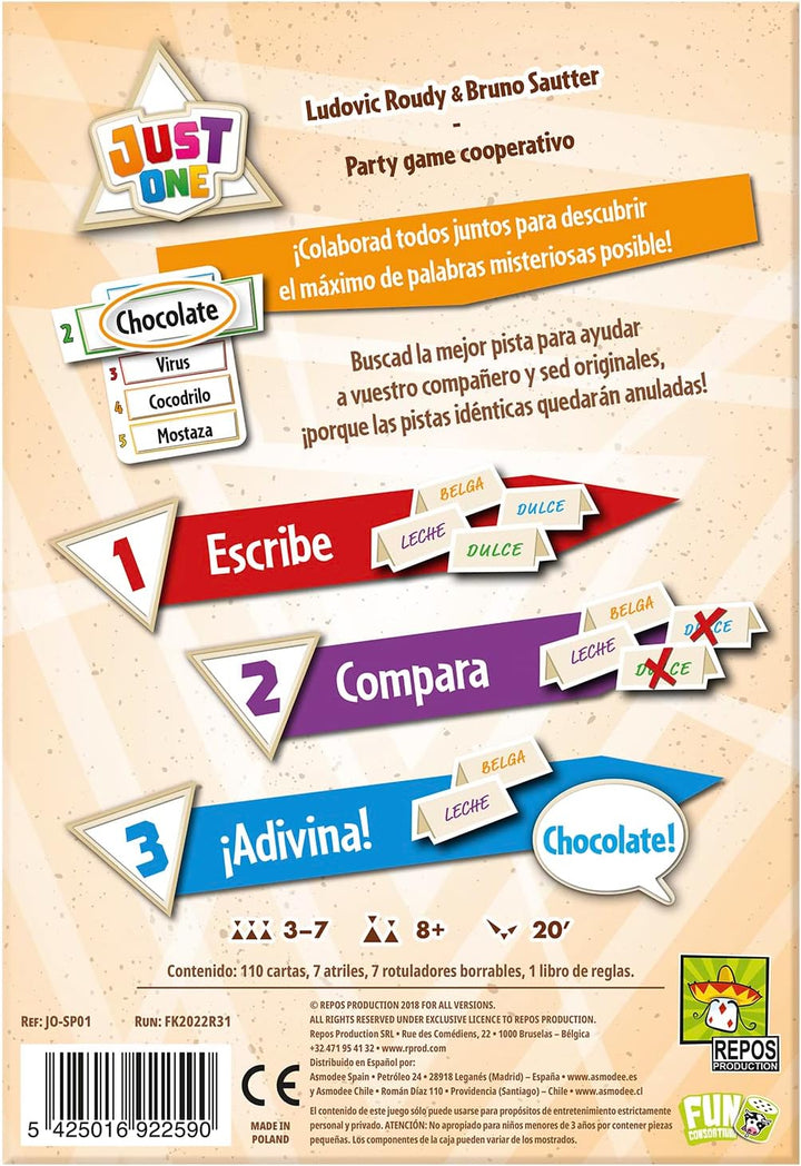 Asmodee Just one – spanisch, Farbe (RPJU0001) - Spanische Sprache