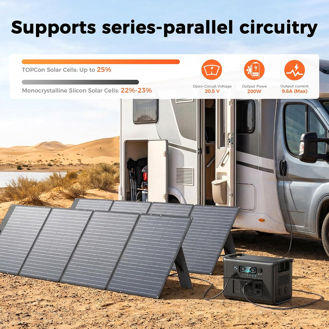 200W Tragbares Solarpanel, 20.5V Faltbares Solarpanel Kit mit 10 Anschlüssen, Solar Panel mit Stände