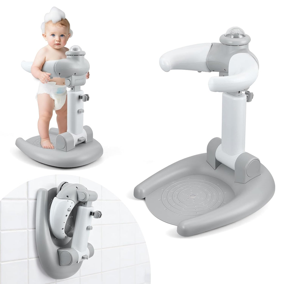 Verstellbar DuschstäNder Kinder,Baby Dusche Ständer,2-in-1 Faltbarer Baby-Duschständer mit Hocker