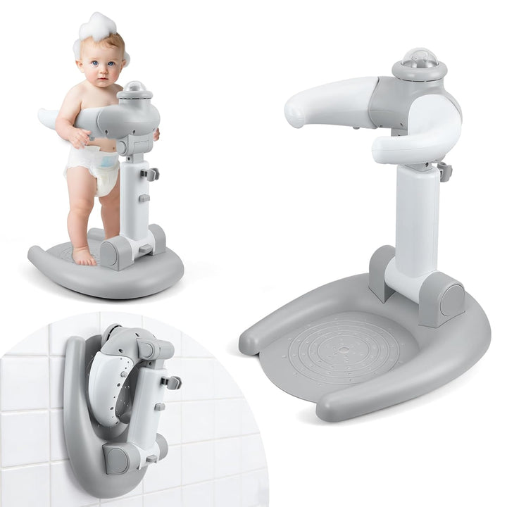 Verstellbar DuschstäNder Kinder,Baby Dusche Ständer,2-in-1 Faltbarer Baby-Duschständer mit Hocker