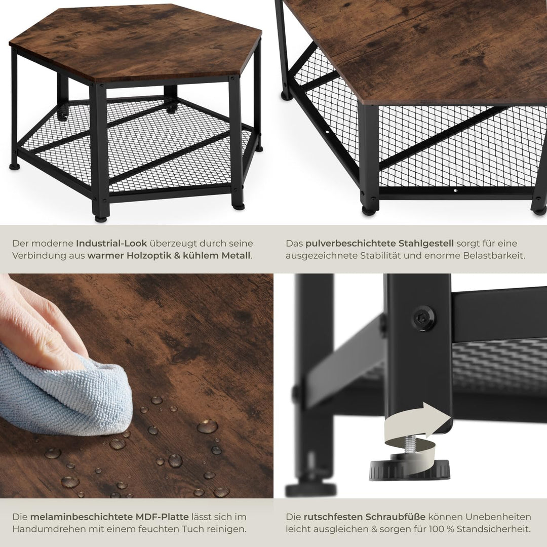 tectake® ausgefallener Couchtisch Holz und Metall, Wohnzimmertisch mit Stauraum, Beistelltisch Couch