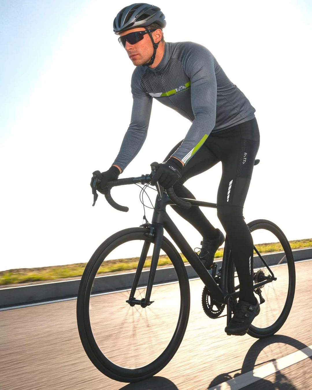 ROTTO Lange Radlerhose Herren Fahrradhose Gepolstert stossfeste Radhose Elastische Hosen Radfahren m