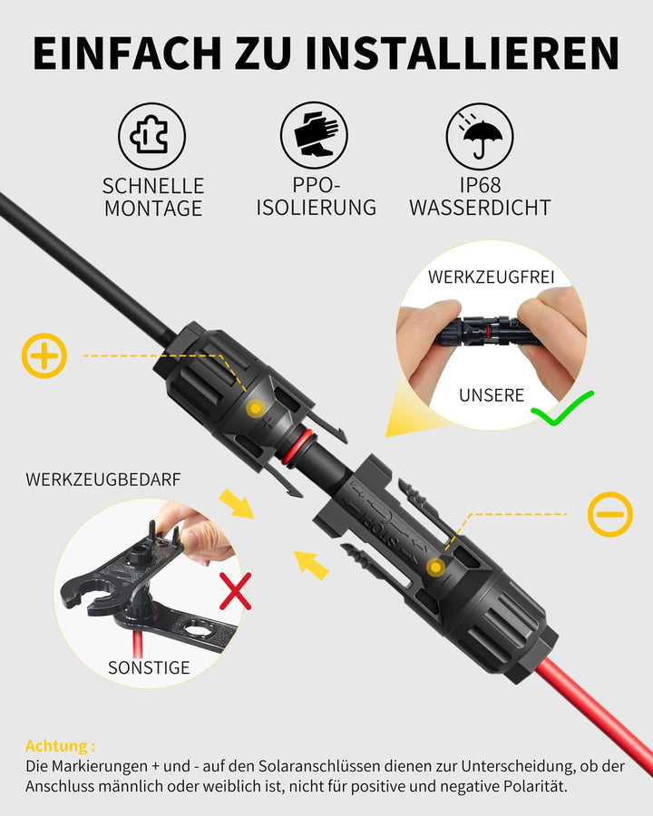 enernova Solarkabel Y-Verteiler, 4mm²-6mm² Solar-Anschlusskabel, IP68 Wasserdicht Solarkabel Verläng