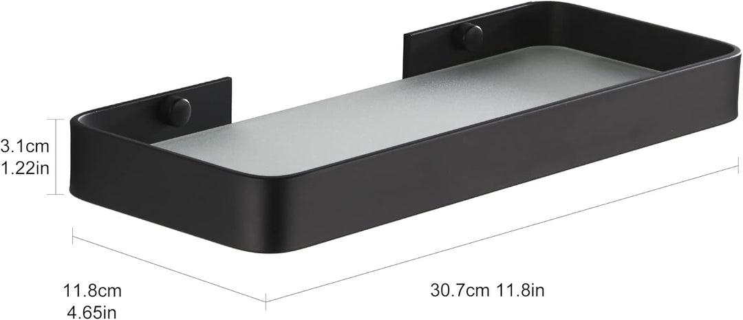 DUFU Selbstklebendes Duschregal Ohne Bohren - Raumfahrt-Aluminium-Korb mit Gehärtetem Glas | 30cm Sc