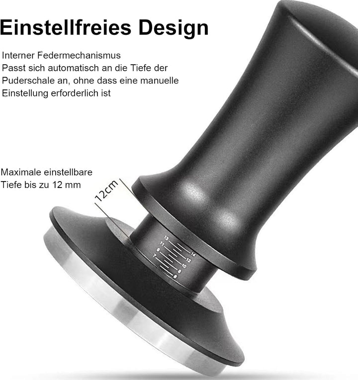 Verstellbarer Kaffee Tamper 58mm mit Federautomatik | Höhenverstellbar bis 12 mm, Rutschfester ergon