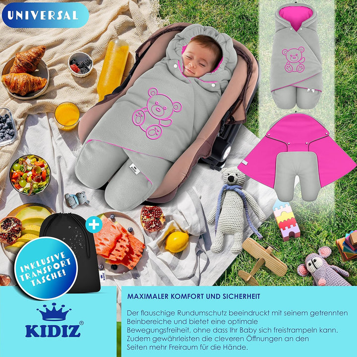 KIDIZ® Baby Einschlagdecke Babyschale Winter Herbst Babydecke mit Tasche Universal Fusssack kompatib