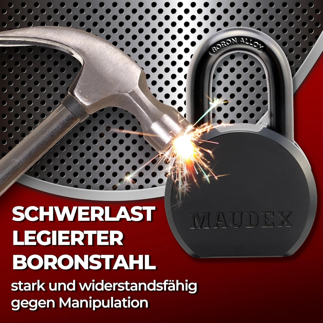 PML65 Heavy Duty Vorhängeschloss – Sicherheitsschloss mit Boron-Stahlbügel, wetterfest, 5 Messingsch
