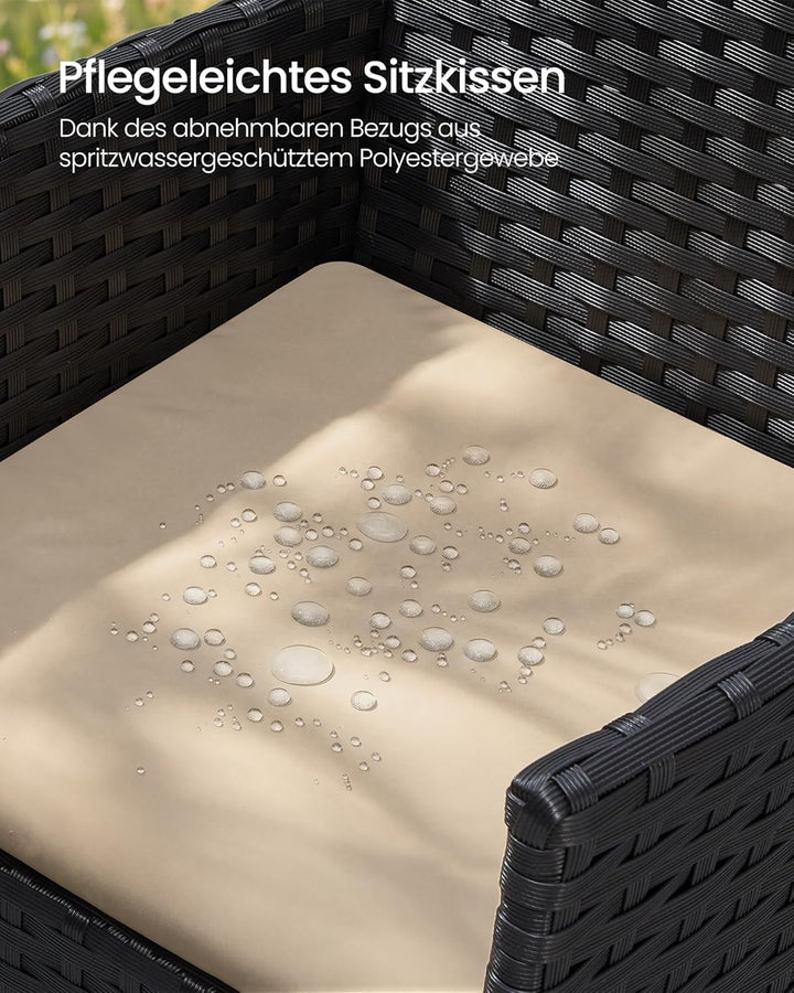 SONGMICS Balkonmöbel, Gartenmöbel-Set, aus PE-Polyrattan, Lounge-Set, Tisch und 2 Stühle, Terrassenm