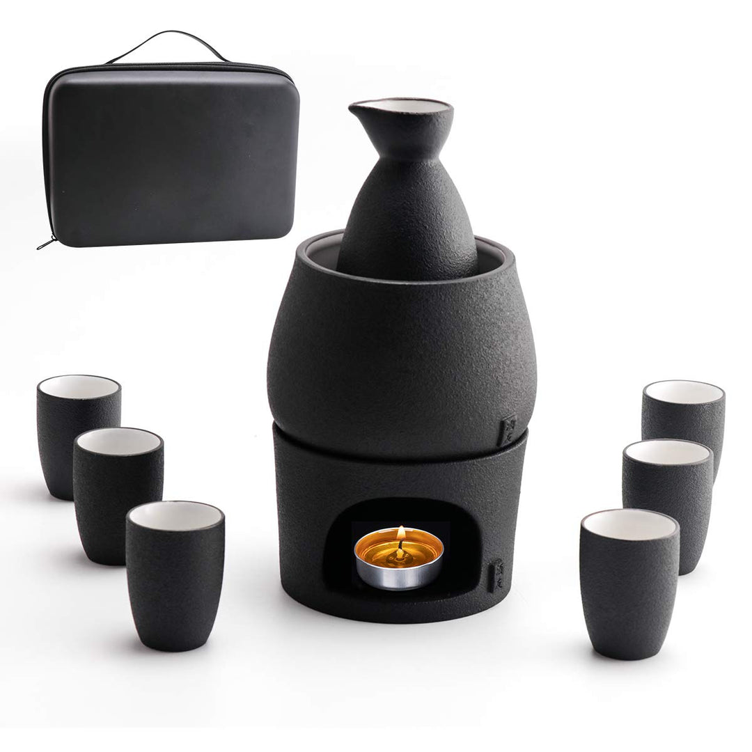 Sake Set Tassen mit Wärmer - Aufbewahrungsbox für Sake, traditionelles Porzellan, japanisches Kerami