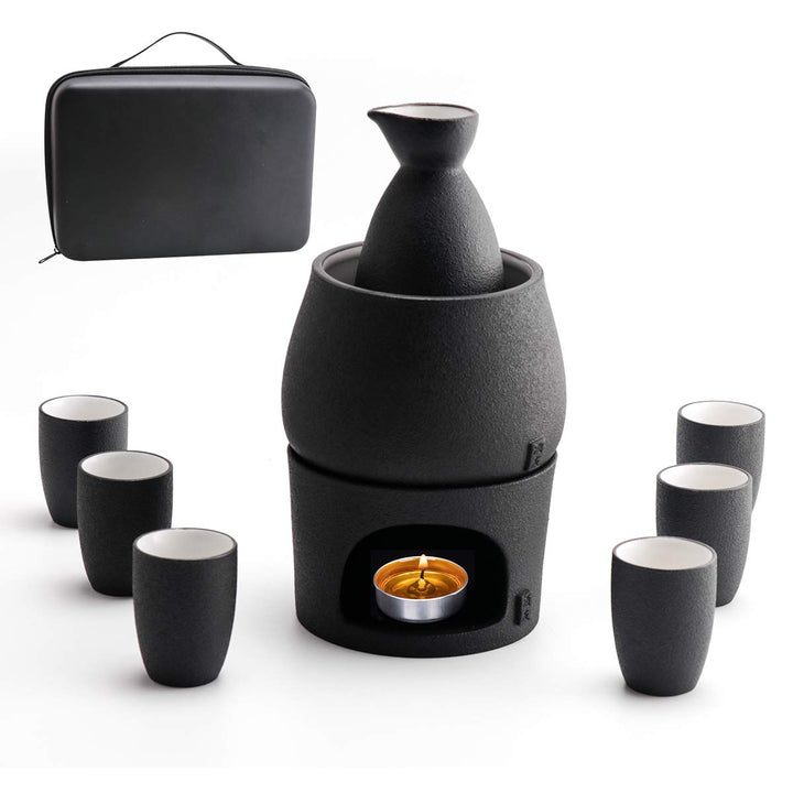 Sake Set Tassen mit Wärmer - Aufbewahrungsbox für Sake, traditionelles Porzellan, japanisches Kerami