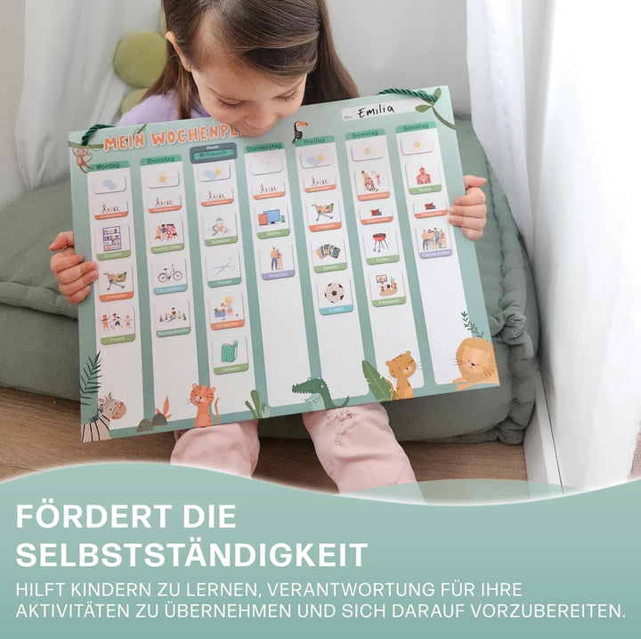 Mini Mindz® Wochenplaner Kinder - Montessori Magnettafel im niedlichen Design inkl. 200 Magnete & St