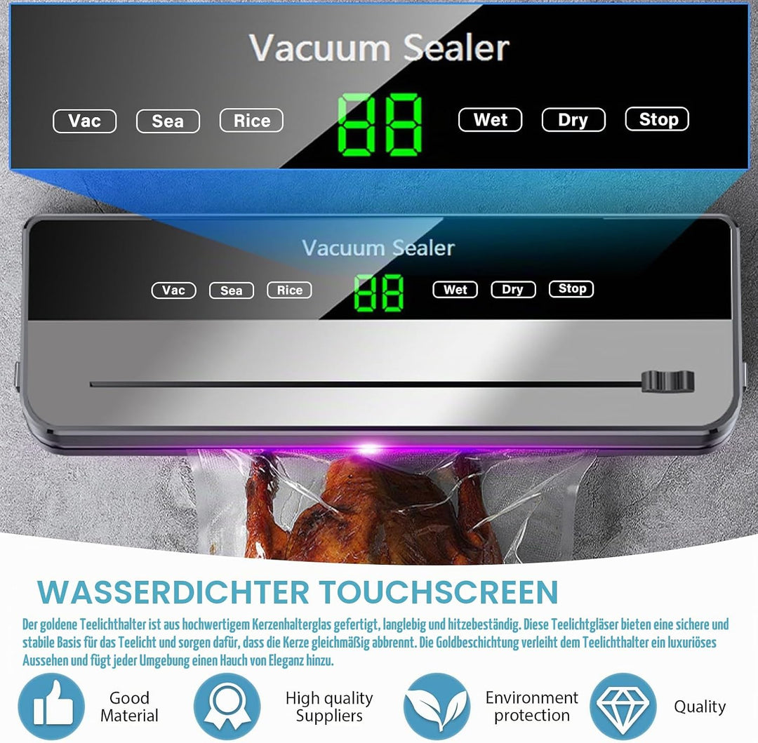 Vakuumiergerät, 5-in-1 Lebensmittel Vakuumierer mit 10 Stück 20x30cm Vakuumierbeutel, 65Kpa Abnehmba