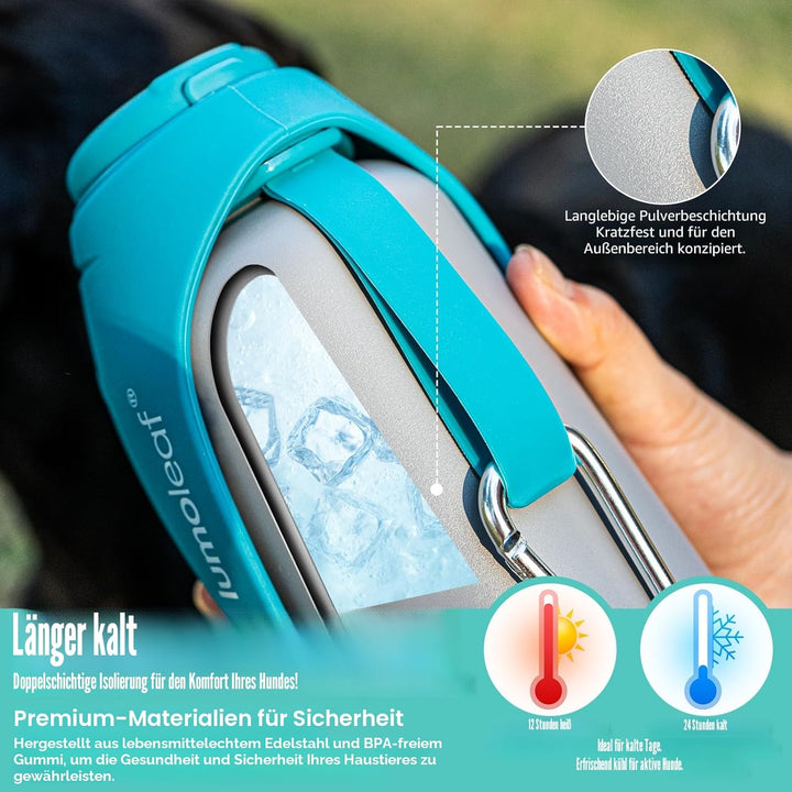 LumoLeaf Isolierte Edelstahl-Wasserflasche für Hunde, 800 ml – Hält Wasser stundenlang kühl oder war