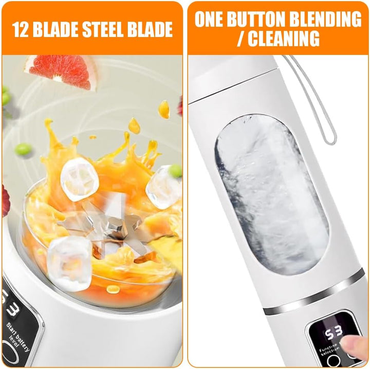 Tragbarer Mixer Smoothie Maker To Go, 450 ML Portable Blender mit LED Display&12 Klingen,USB Wiedera