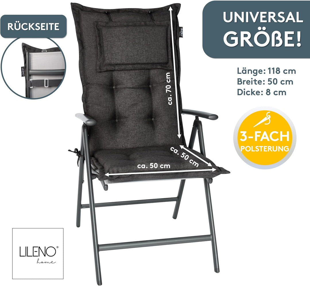 LILENO HOME Gartenstuhl Auflagen als [2er Set - Hochlehner] in Anthrazit Y - bequeme Liegen als Sitz
