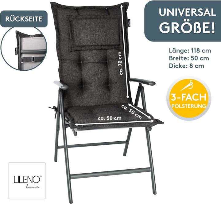 LILENO HOME Gartenstuhl Auflagen als [2er Set - Hochlehner] in Anthrazit Y - bequeme Liegen als Sitz