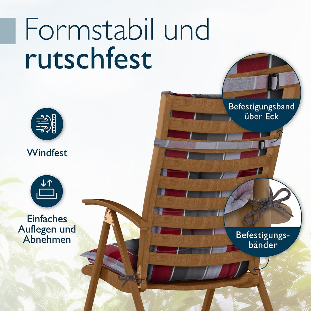 Beautissu 2er Set Gartenstuhlauflagen Hochlehner Auflagen UV-Lichtecht | 120x50cm 7cm Polster Grau R