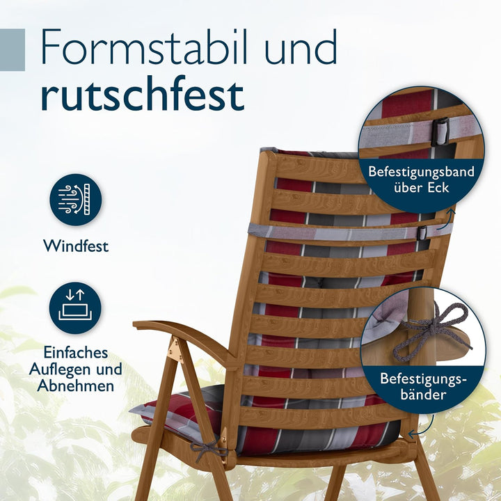 Beautissu 2er Set Gartenstuhlauflagen Hochlehner Auflagen UV-Lichtecht | 120x50cm 7cm Polster Grau R
