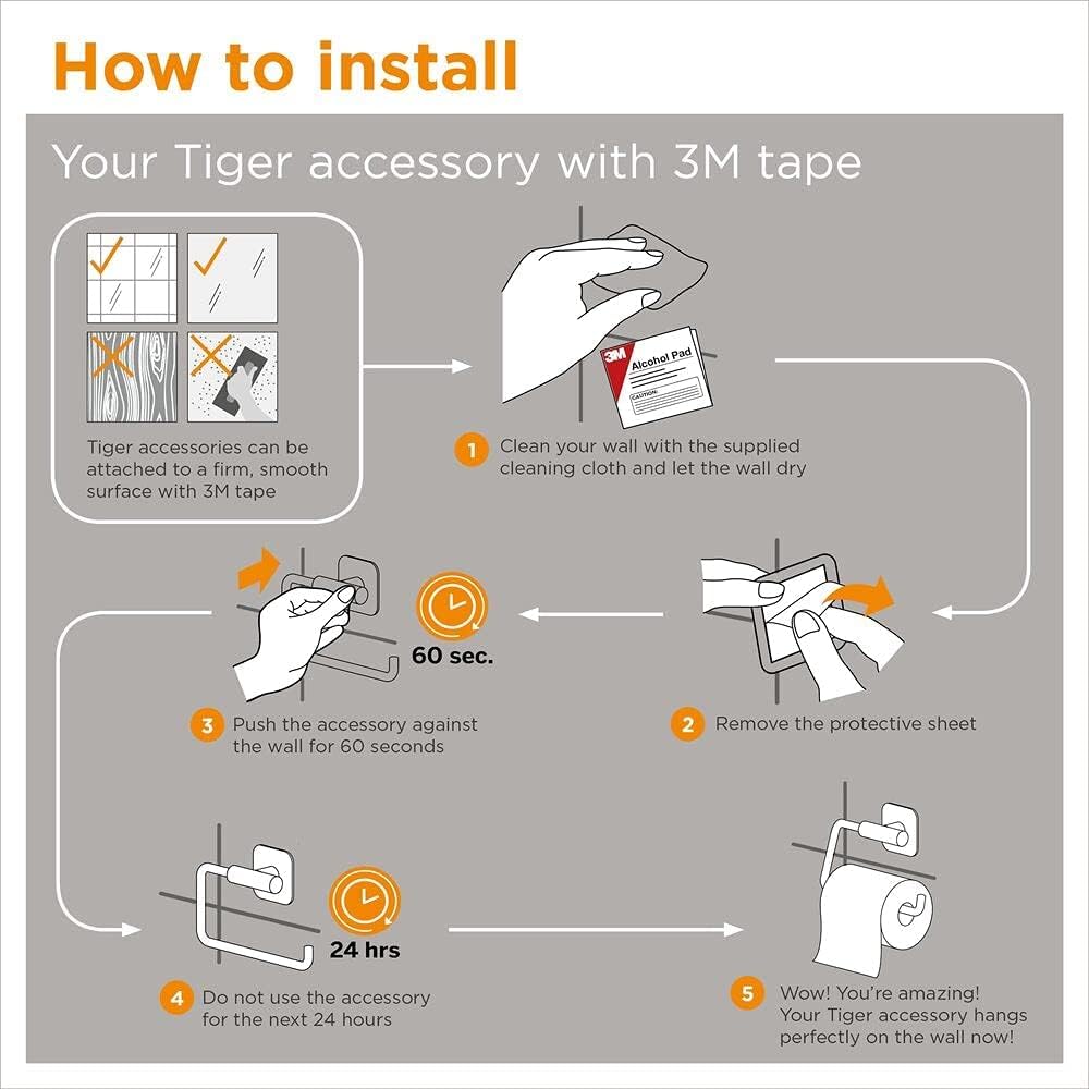 Tiger Colar Toilettenbürste zum Kleben, WC-Bürste mit Halter zur Wandmontage, Befestigung ohne Bohre