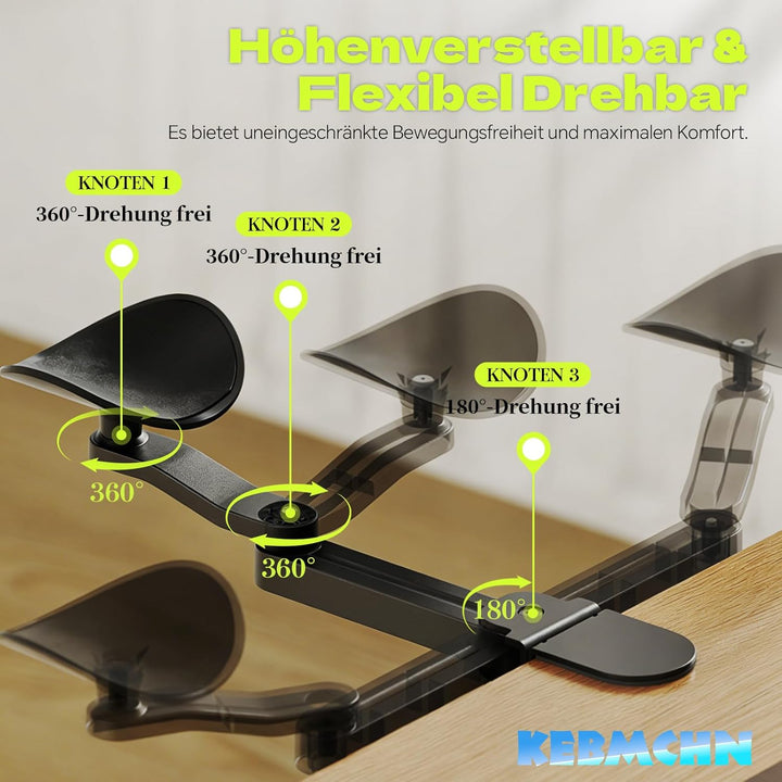 Verstellbare Armauflage für Schreibtisch – Ergonomische Armlehnenstütze &amp; Handgelenkauflage – 360° D
