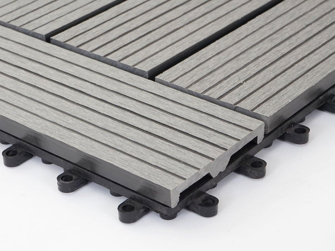 Mendler WPC Bodenfliese Rhone, Holzoptik Balkon/Terrasse, 11x je 30x30cm = 1qm versetzt - Basis grau