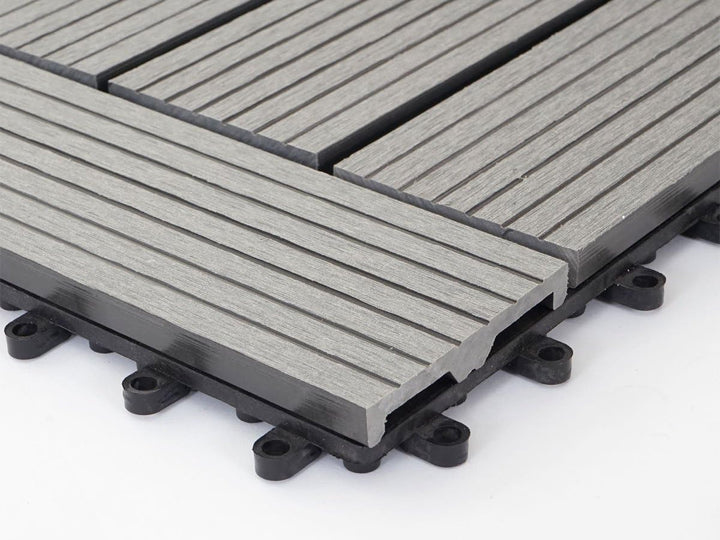 Mendler WPC Bodenfliese Rhone, Holzoptik Balkon/Terrasse, 11x je 30x30cm = 1qm versetzt - Basis grau