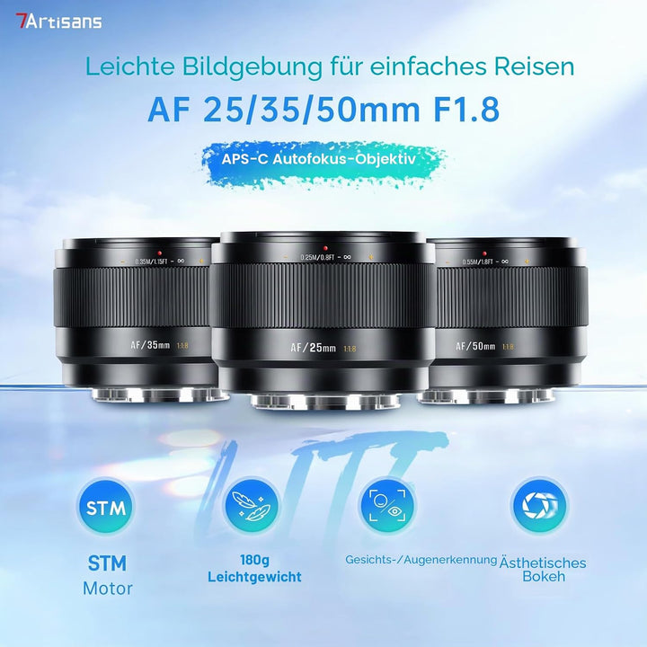 7artisans AF 50mm F1,8 APS-C E-Objektiv, 180g, grosse Blende, Autofokusobjektiv mit Gesichts-/Augene