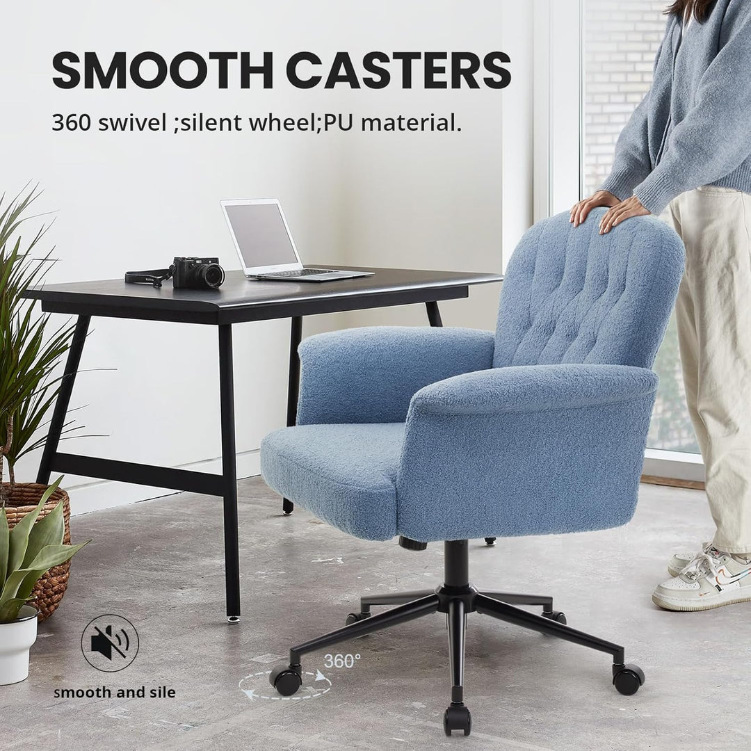 IWMH Schreibtischstuhl, Teddyfell Drehstuhl mit Rollen und Armlehnen, Moderner Höhenverstellbar Home