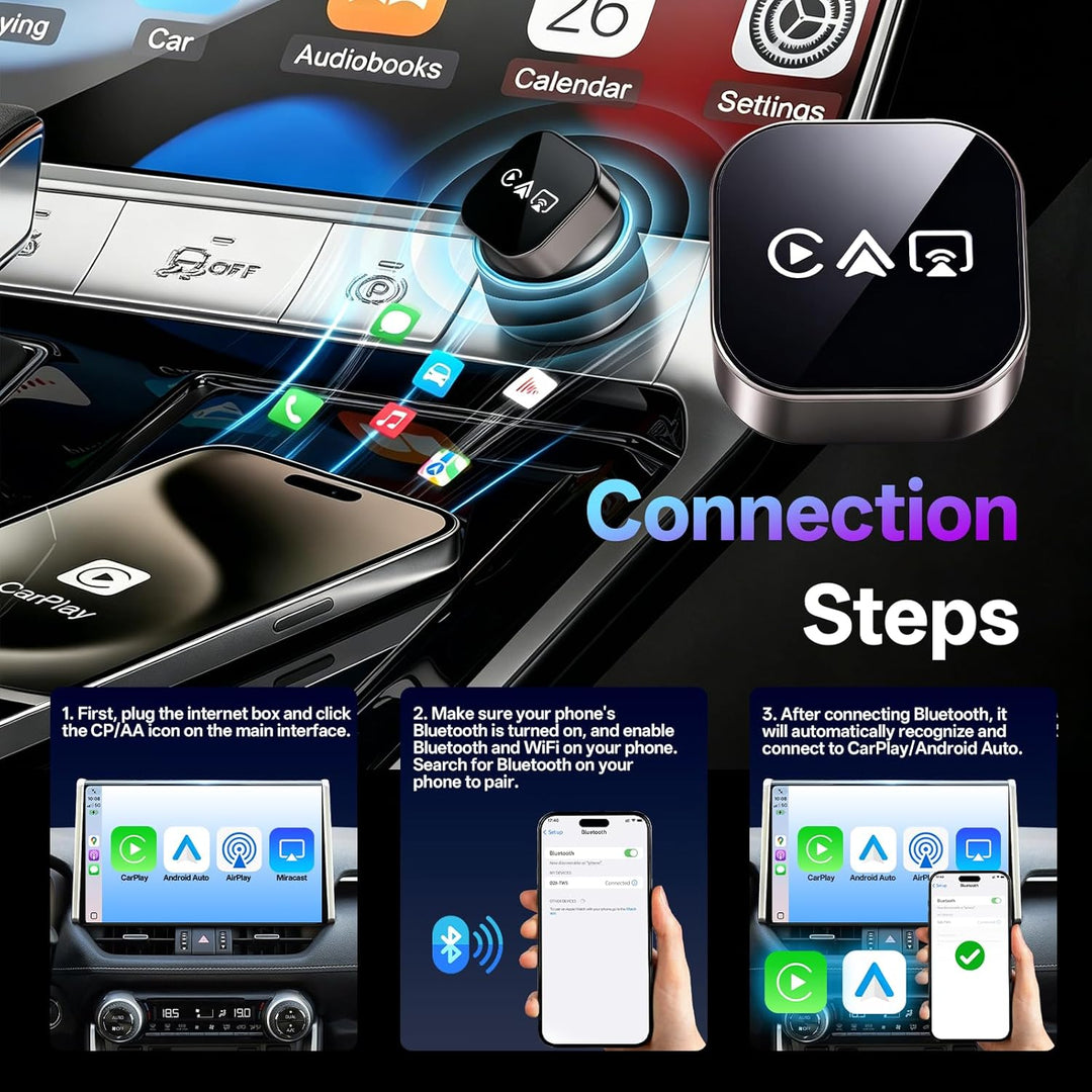 2026 4-in-1 Wireless CarPlay Adapter – Kabelgebunden zu Kabellos für CarPlay & Android Auto, 2.4+5.0
