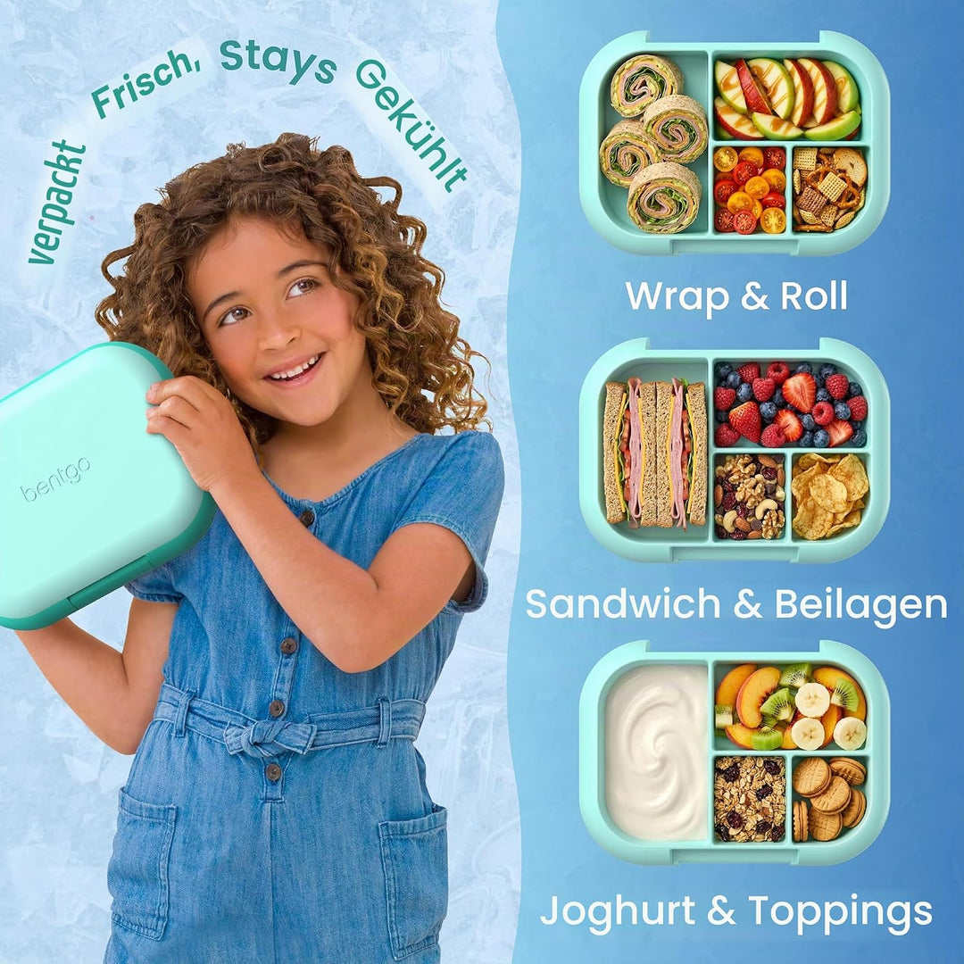 Bentgo® Kids Chill Lunchbox – Bento-Style Lunch-Lösung mit 4 Fächern und herausnehmbarem Eisbeutel f
