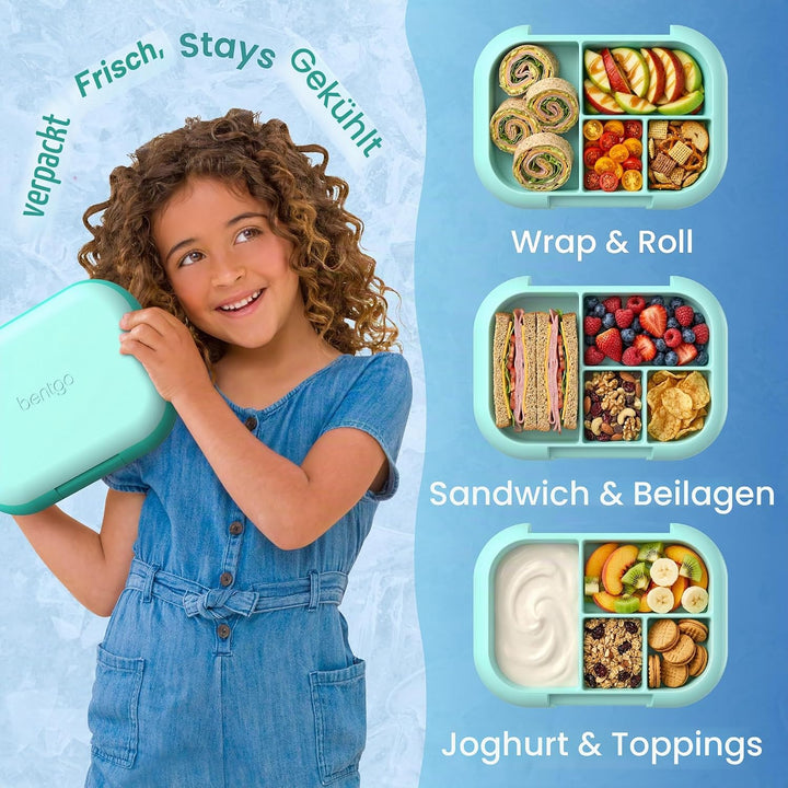 Bentgo® Kids Chill Lunchbox – Bento-Style Lunch-Lösung mit 4 Fächern und herausnehmbarem Eisbeutel f