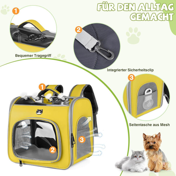 ALLSOPETS Katzenrucksack Faltbar Haustierrucksack mit Frontöffnung und Atmungsaktives Netzfenster Hu