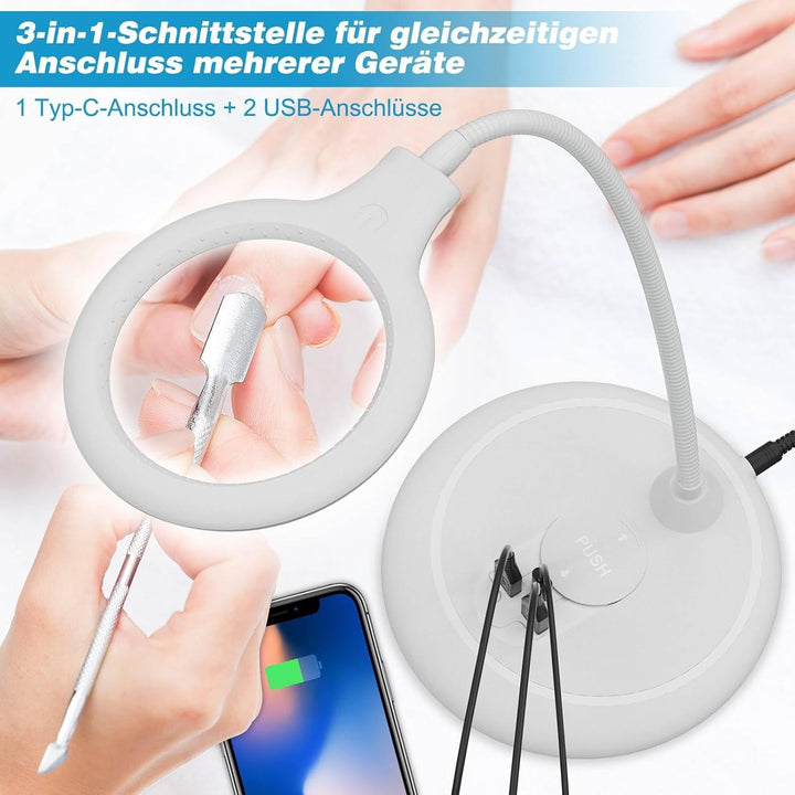 Lupe mit Licht 5-Fache, Dimmbare Lupenlampe mit Licht und Ständer für senioren gross Lupenleuchte, L