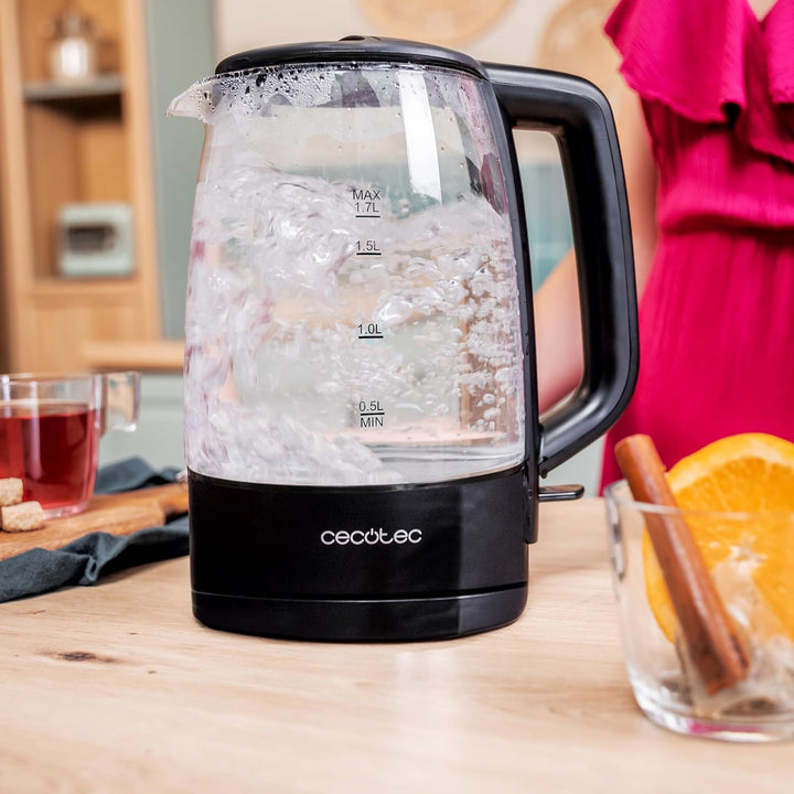 Cecotec Elektrischer Wasserkocher 1,7L ThermoSense 320 Clear, 2200W, Borosilikatglas, Leuchtanzeige,