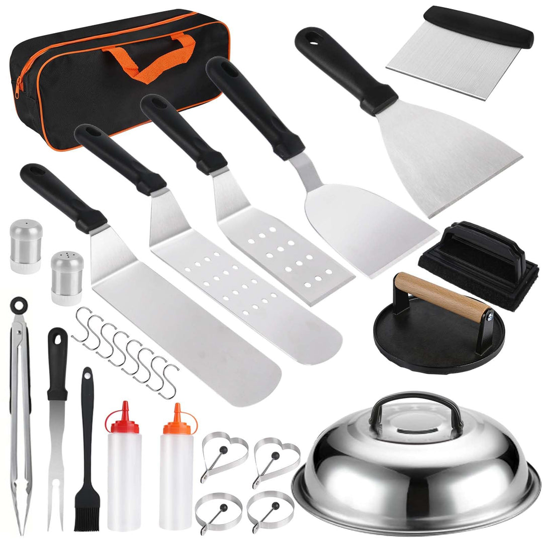 29TLG Plancha Zubehör Set Edelstahl, Grill Zubehör für Männer, Smash Burger Set mit Grillspachtel, B