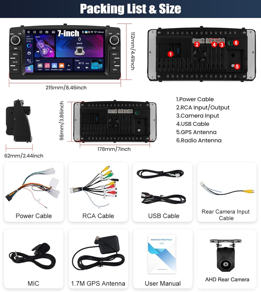 CAMECHO 4+64G 7 Zoll Android 15 Autoradio für Toyota Corolla E120 E130 2000-2007 BYD F3 2006-2013, R