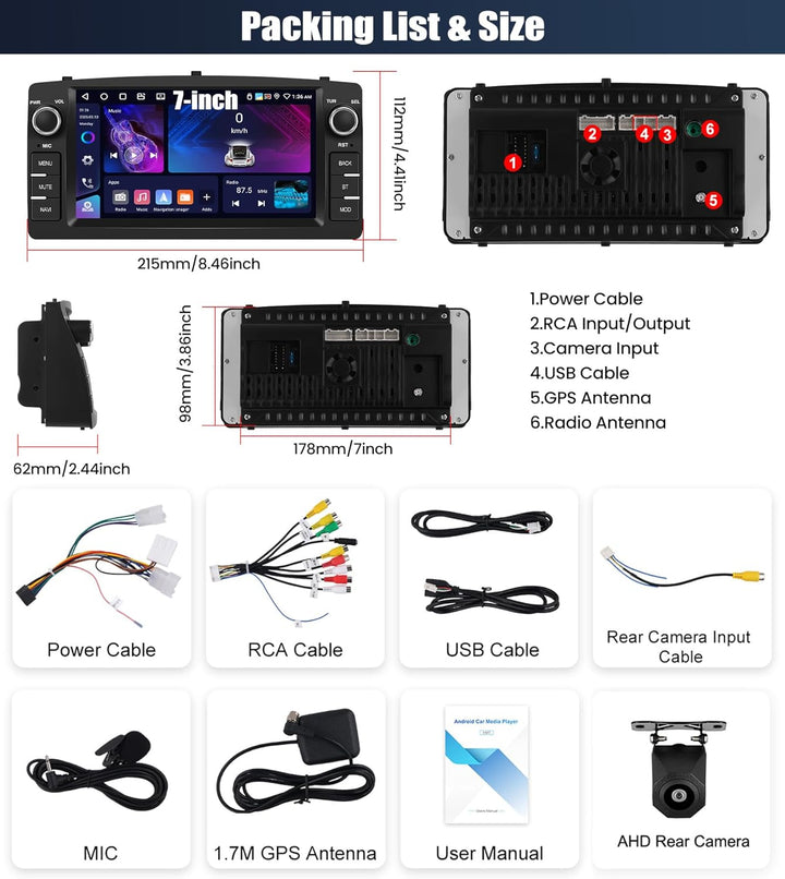 CAMECHO 4+64G 7 Zoll Android 15 Autoradio für Toyota Corolla E120 E130 2000-2007 BYD F3 2006-2013, R