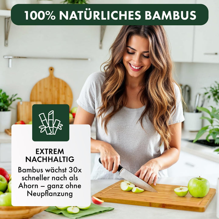 Blumtal Schneidebrett aus 100% Bambus - 2cm dickes Holzbrett antibakterielle - massives Schneidebret