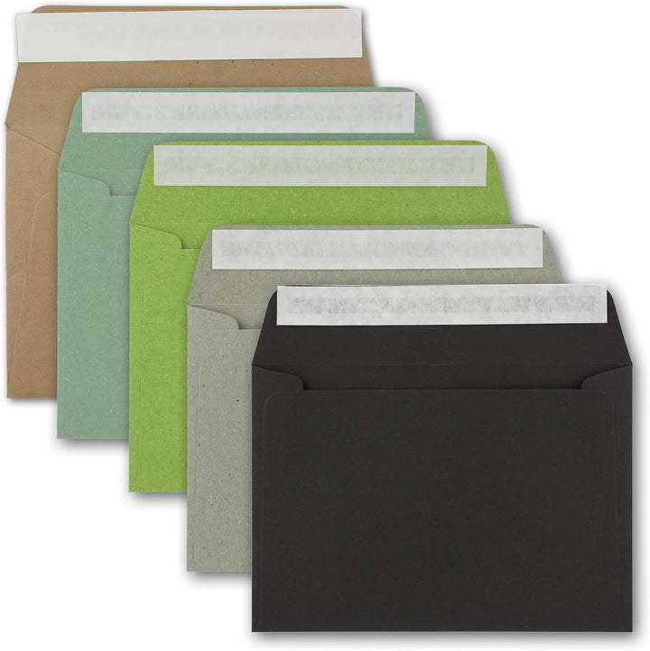 75x Vintage-Umschläge DIN B6 125 x 176 mm Kraftpapier - Farbenmix Paket - Recycling Kuverts mit Haft