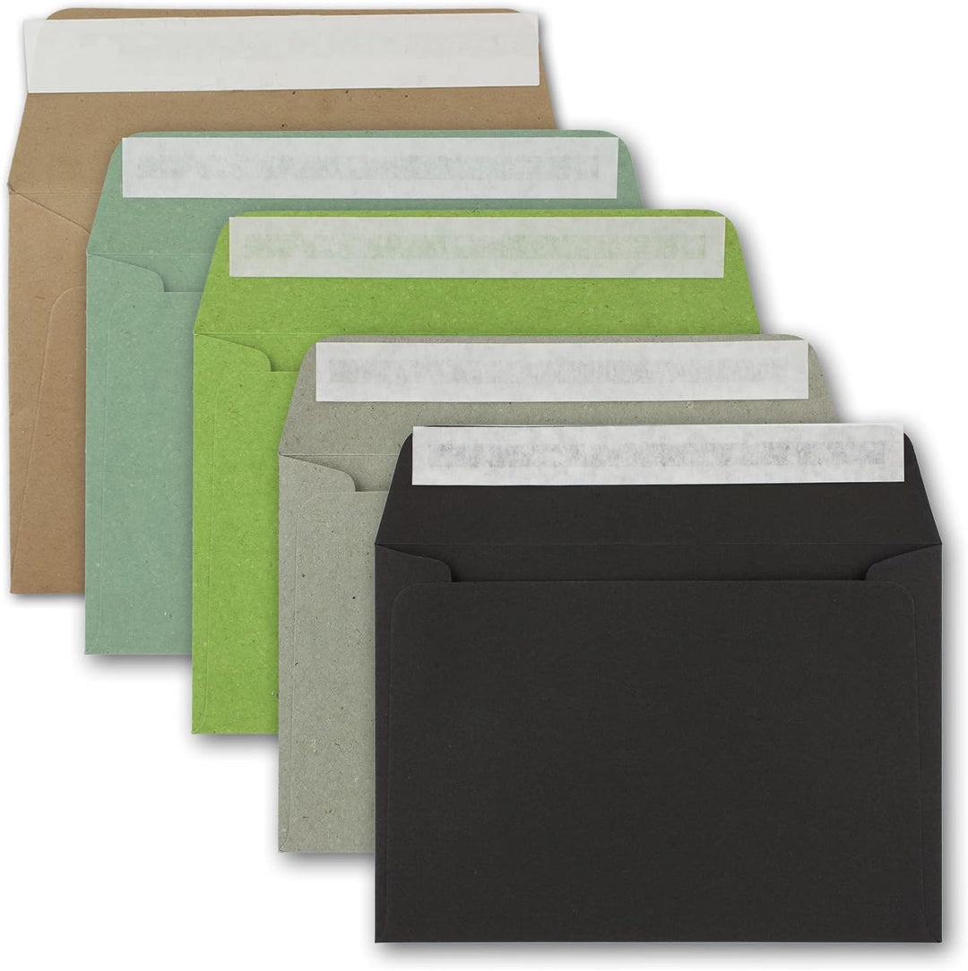 700x Vintage-Umschläge DIN B6 125 x 176 mm Kraftpapier - Farbenmix Paket - Recycling Kuverts mit Haf